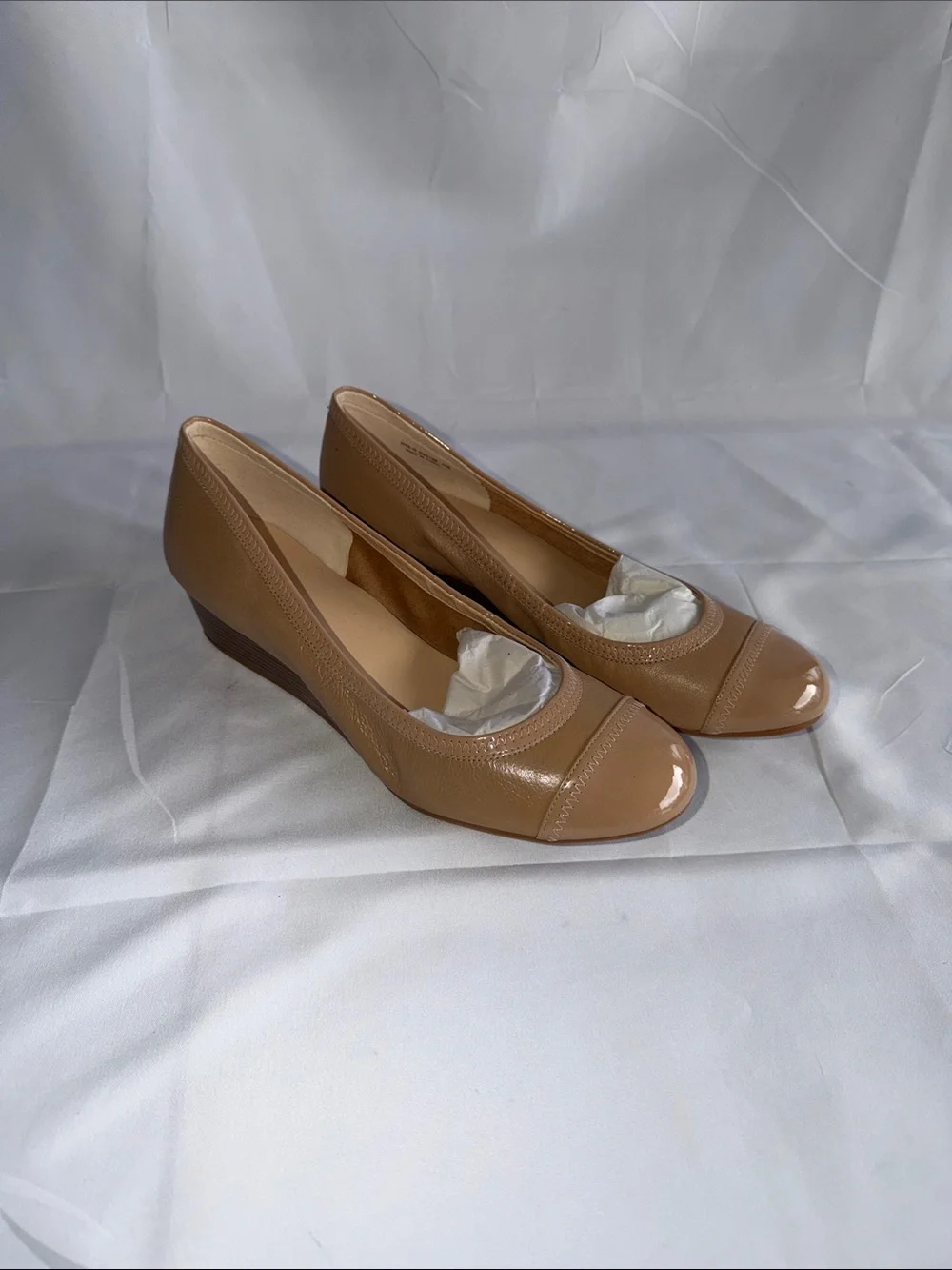 Cole Haan Elsie Cap Toe Wedge II Maple Sugar Patent Pumps Shoes Women's 10B NIB